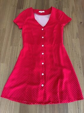 Red Polka Dot V-Neck Mini Dress | Lightweight | Retro Style | Like New